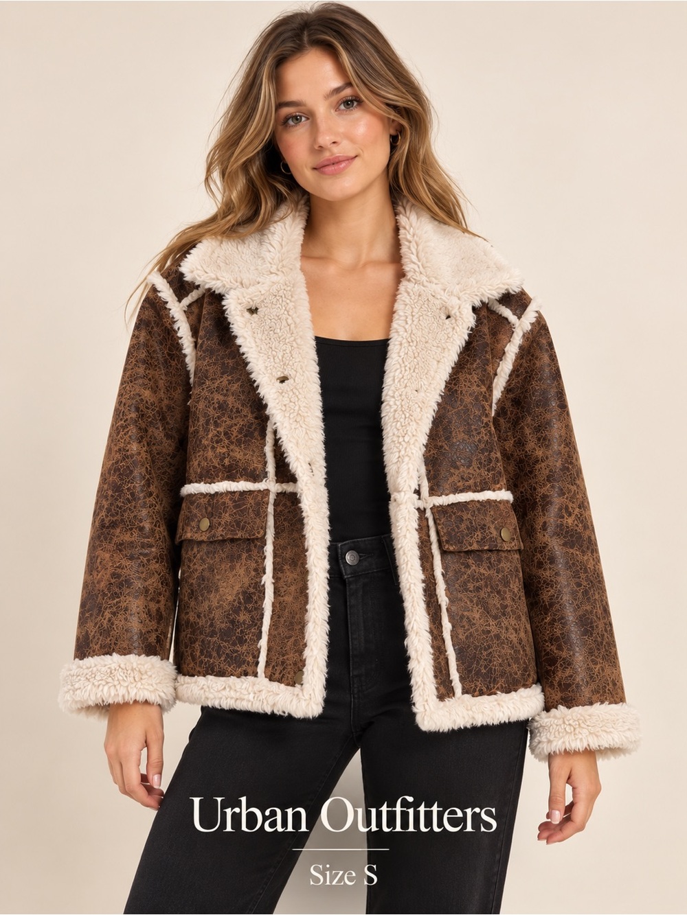 Urban Outfitters Brown Faux-Shearling Trimmed Teddy Jacket
